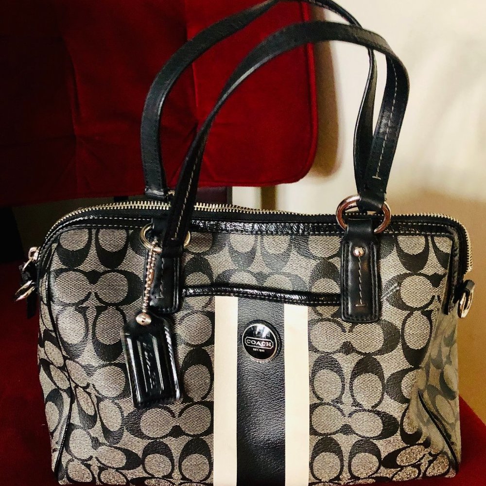 COACH SIGNATURE STRIPE Black & Gray PVC SATCHEL